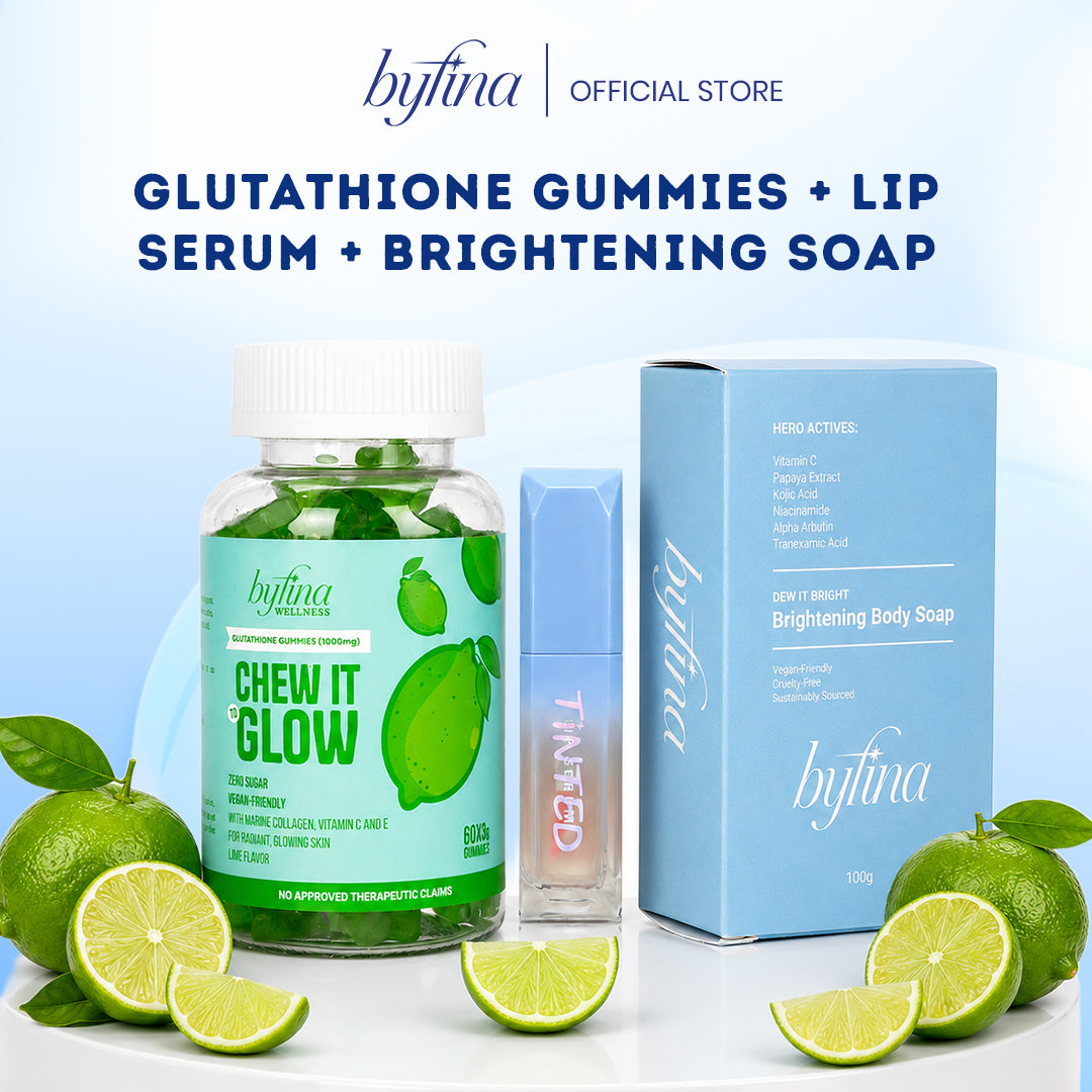 Byfina Glutathione, Collagen & Melatonin Gummies Bundle + Peptide Lip Serum & Brightening Soap
