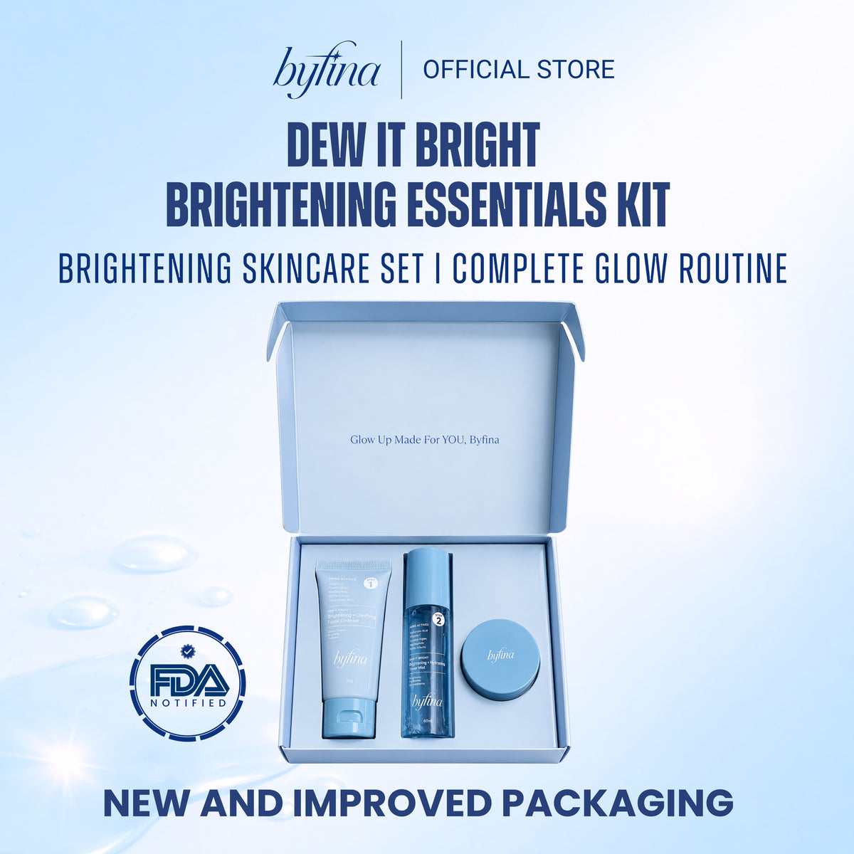 Byfina Brightening Skincare Set with Vitamin C | Cleanser Toner Moisturizer for Dull Skin Glow