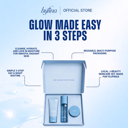 Byfina Brightening Skincare Set with Vitamin C | Cleanser Toner Moisturizer for Dull Skin Glow