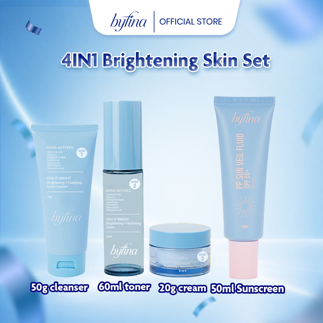 Byfina Brightening Skincare Set with Vitamin C | Cleanser Toner Moisturizer for Dull Skin Glow