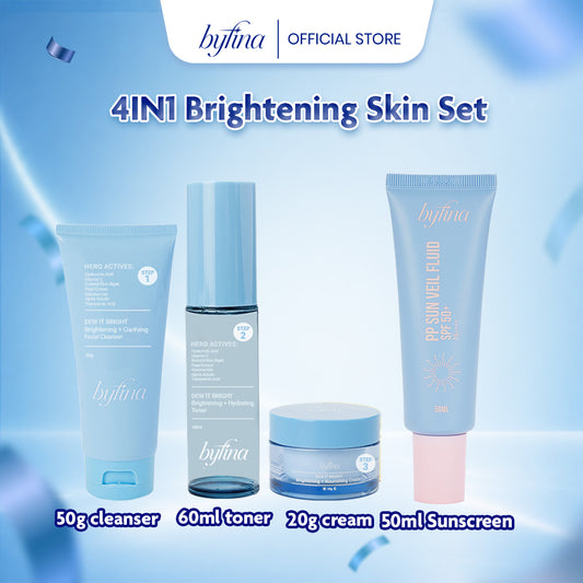 Byfina Brightening Essentials Kit + Sunscreen SPF50+ | For Daily Glow Hydration & UV Care