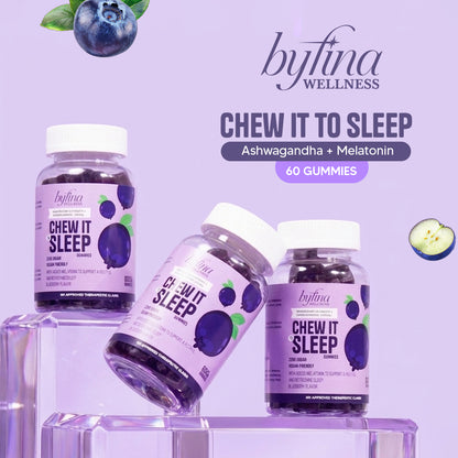 Byfina 60s Glutathione Collagen Gummies Bright Skin Anti Aging | Ashwagandha Melatonin Less Stress