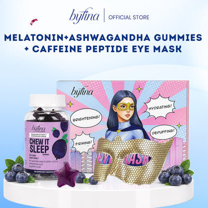 Byfina Melatonin Ashwagandha Gummies + Niacinamide Peptide Eye Serum & Caffeine Peptide Eye Mask Set