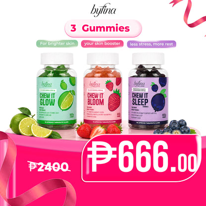 Byfina 60s Glutathione Collagen Gummies Bright Skin Anti Aging | Ashwagandha Melatonin Less Stress