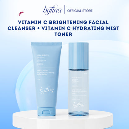 Byfina Vitamin C Brightening Facial Cleanser + Vitamin C Hydrating Mist Toner Glass Skin Duo