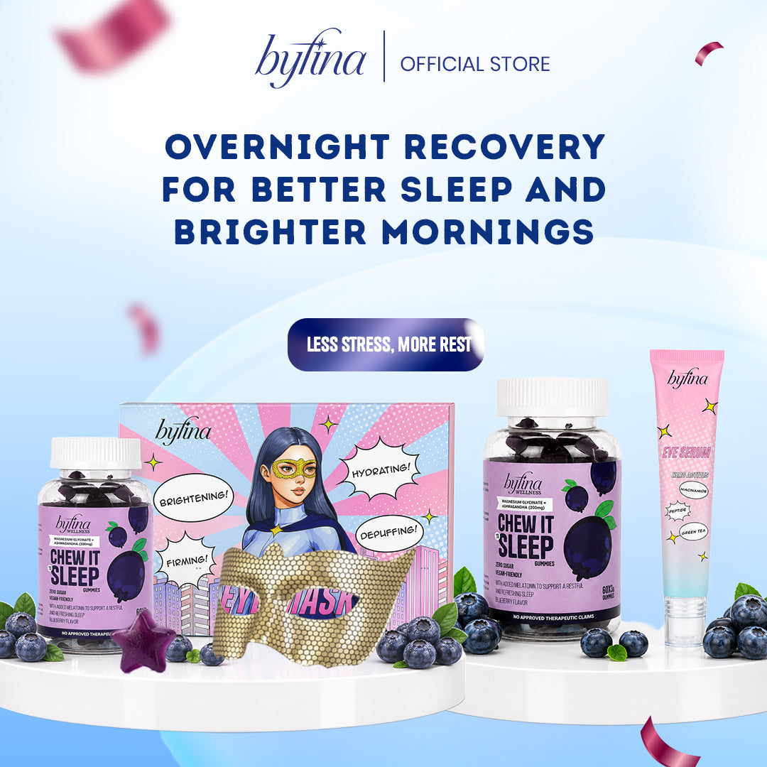 Byfina Melatonin Ashwagandha Gummies + Niacinamide Peptide Eye Serum & Caffeine Peptide Eye Mask Set