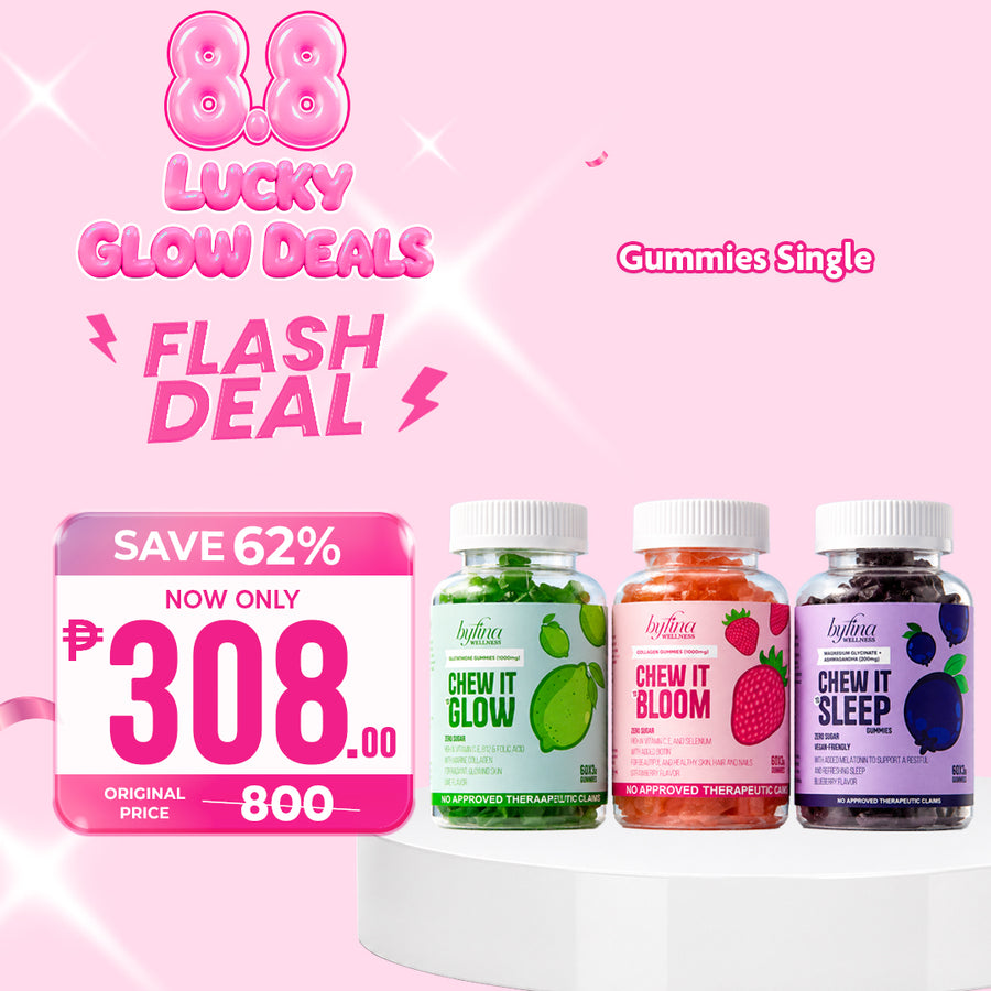 Byfina 60s Glutathione Collagen Gummies Bright Skin Anti Aging | Ashwagandha Melatonin Less Stress