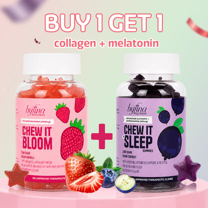 Byfina 60s Glutathione Collagen Gummies Bright Skin Anti Aging | Ashwagandha Melatonin Less Stress