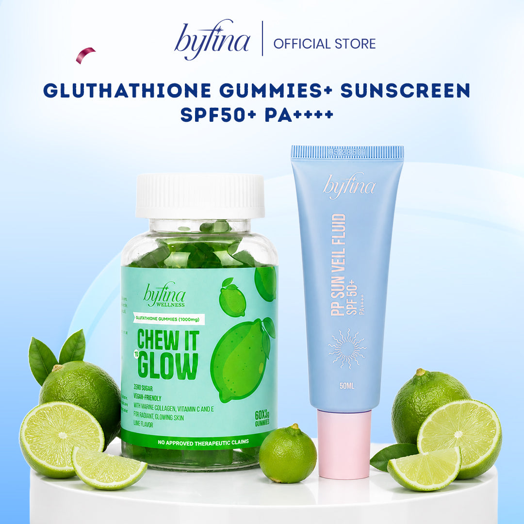 Byfina Glutathione Gummies + Vitamin C Brightening Serum & Tone-up SPF50+ PA++++ Sunscreen UV Shield