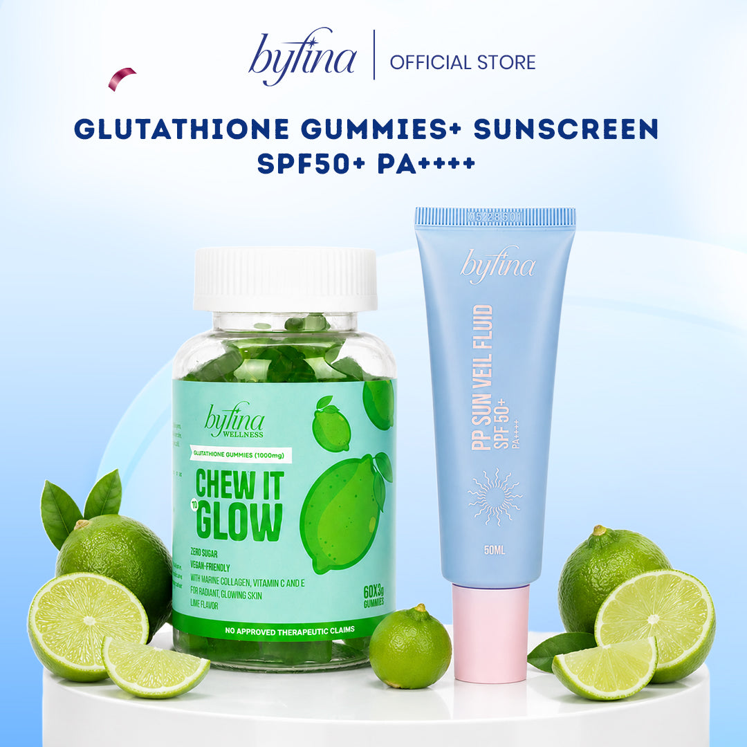 Byfina Glutathione Gummies + Vitamin C Brightening Serum & Tone-up SPF50+ PA++++ Sunscreen UV Shield