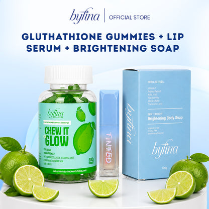 Byfina Glutathione, Collagen & Melatonin Gummies Bundle + Peptide Lip Serum & Brightening Soap