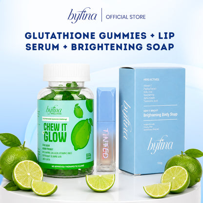 Byfina Glutathione, Collagen & Melatonin Gummies Bundle + Peptide Lip Serum & Brightening Soap