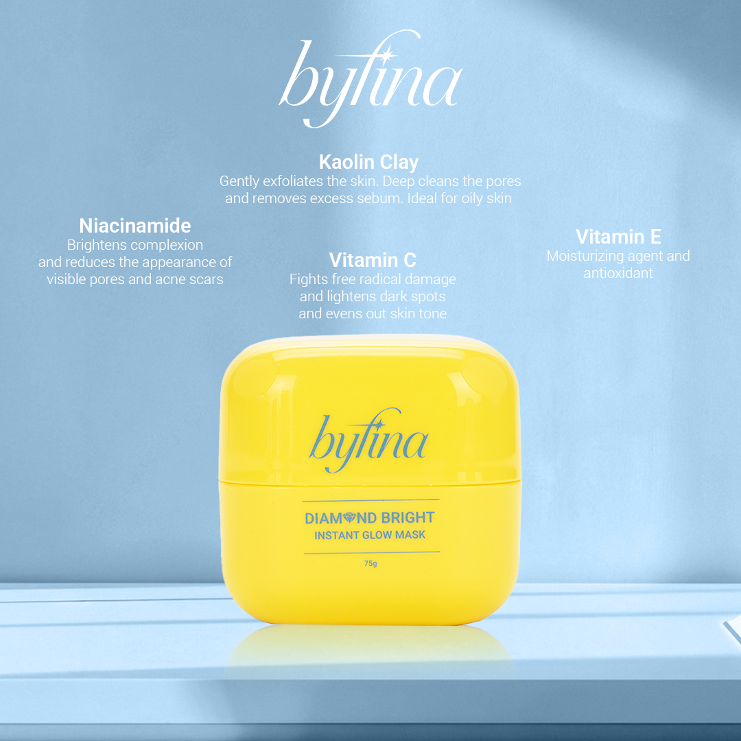 Byfina Diamond Bright Cream Mask + Peptide Lip Serum Set | For Instant Glow & Hydrated Lips
