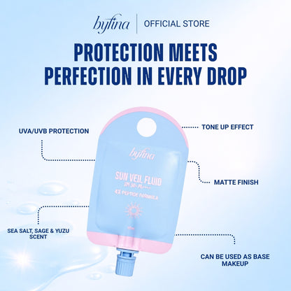 [LIMITED STOCK] Byfina Tone-Up Sunscreen Sachet SPF50+ PA++++ | Lightweight Sun Veil Fluid with Soft Matte Finish (10ml)