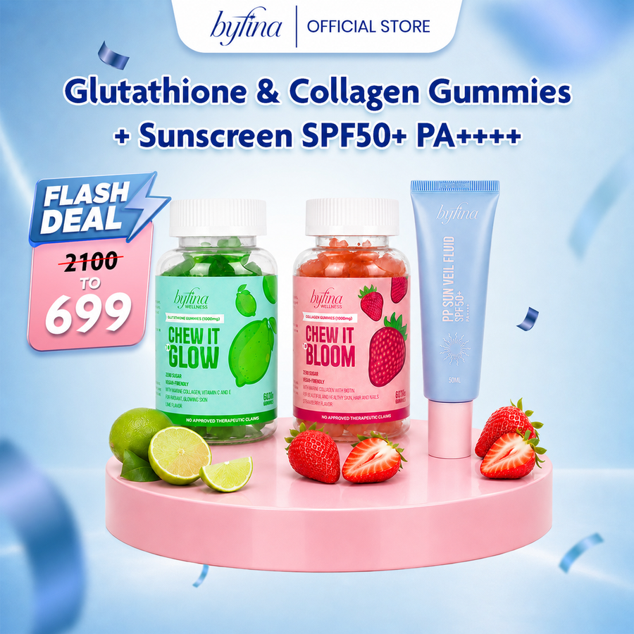 Byfina Glutathione + Collagen + SPF50+ PA++++ Bundle for Skin Brightening, Bloom, & UV Protection