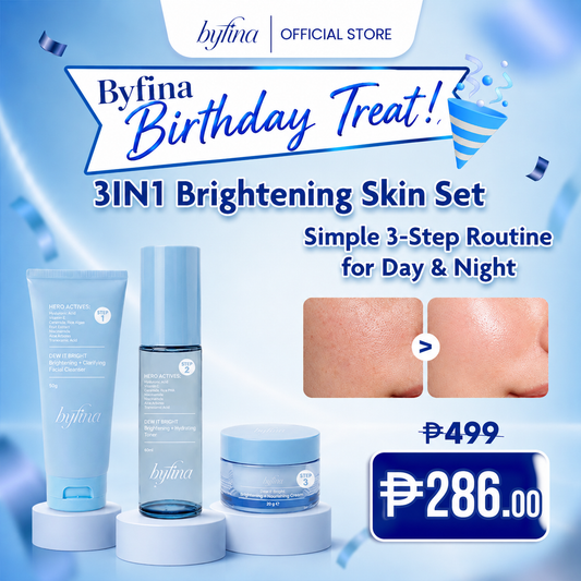 Byfina Brightening Skincare Set with Vitamin C | Cleanser Toner Moisturizer for Dull Skin Glow