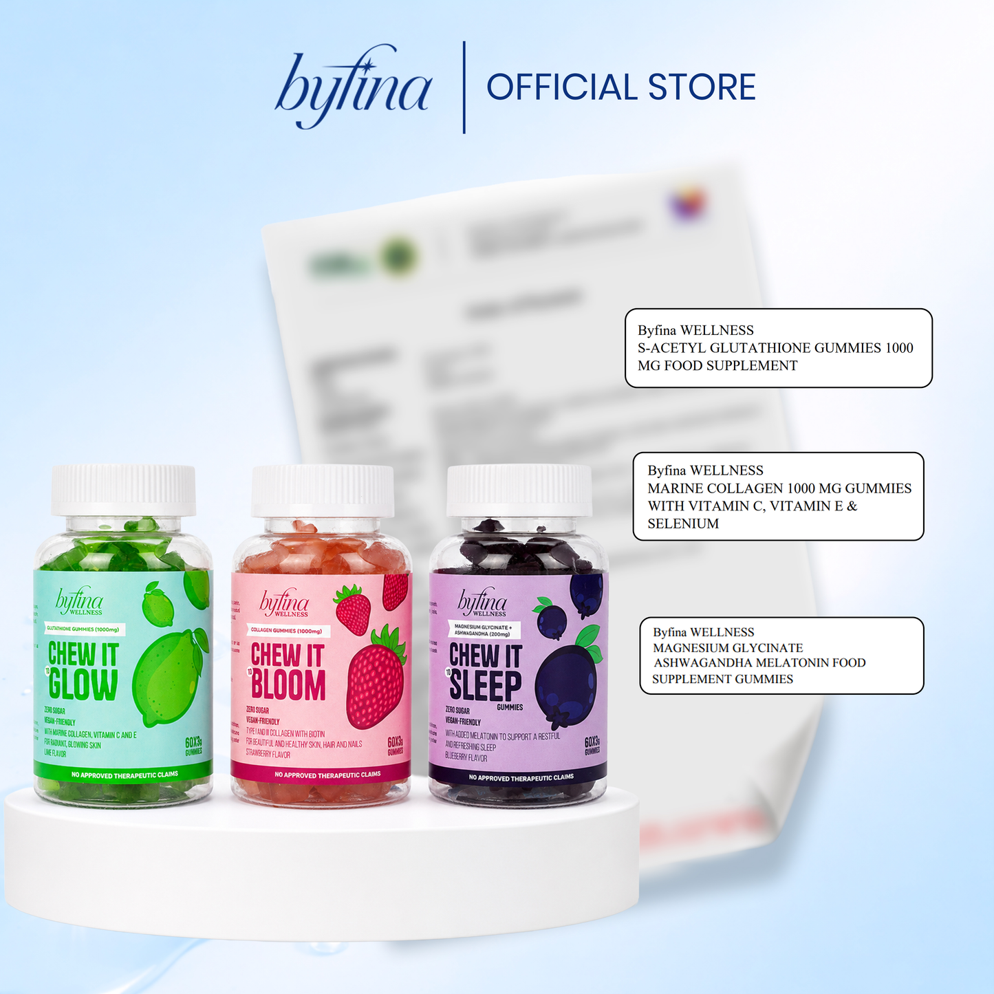 Byfina 60s Glutathione Collagen Gummies Bright Skin Anti Aging