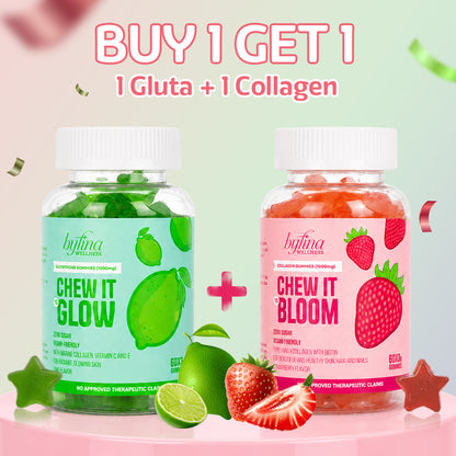 Byfina 60s Glutathione Collagen Gummies Bright Skin Anti Aging | Ashwagandha Melatonin Less Stress