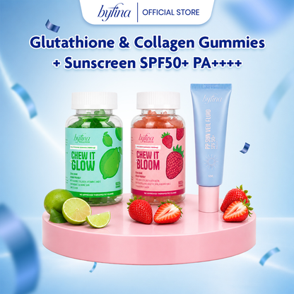 Byfina Glutathione + Collagen + SPF50+ PA++++ Bundle for Skin Brightening, Bloom, & UV Protection