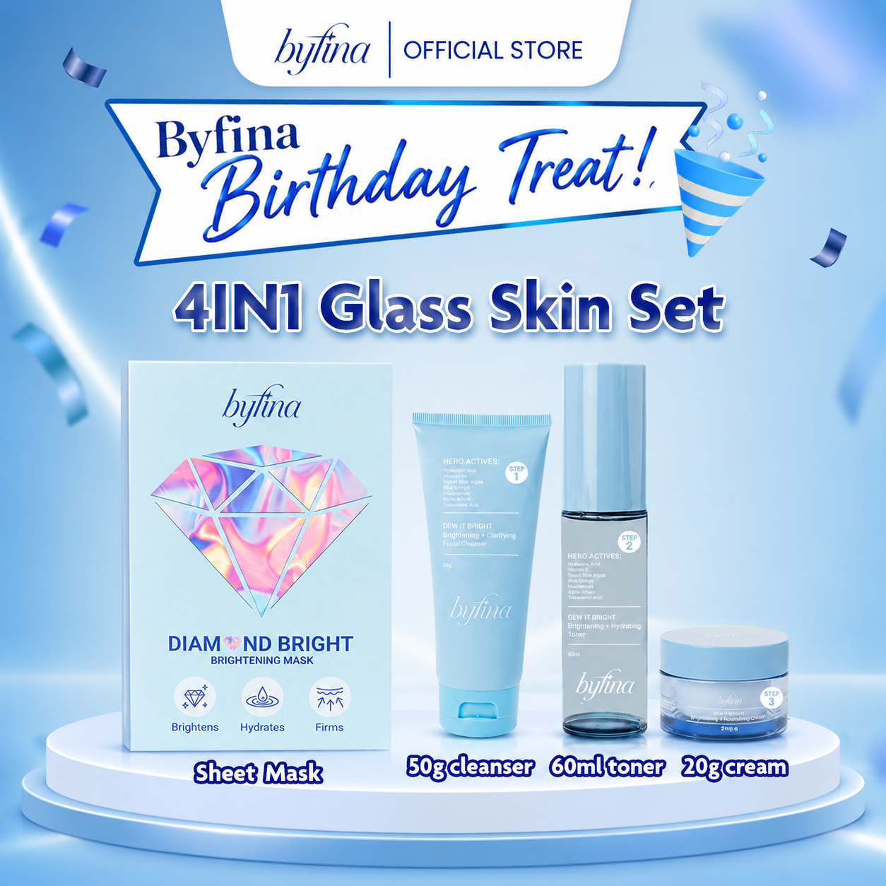 Byfina Brightening Sheet Mask | Hydrating Glow Mask for Radiant & Even Skin Tone (30ml x 5pcs)