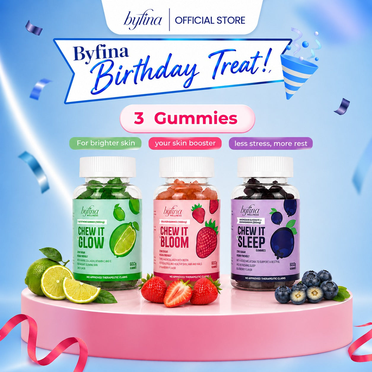 Byfina 60s Glutathione Collagen Gummies Bright Skin Anti Aging